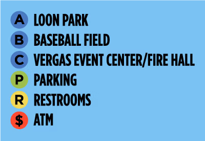 Vergas Community Club Looney Days Logo – Red, White & Looney parking map legend